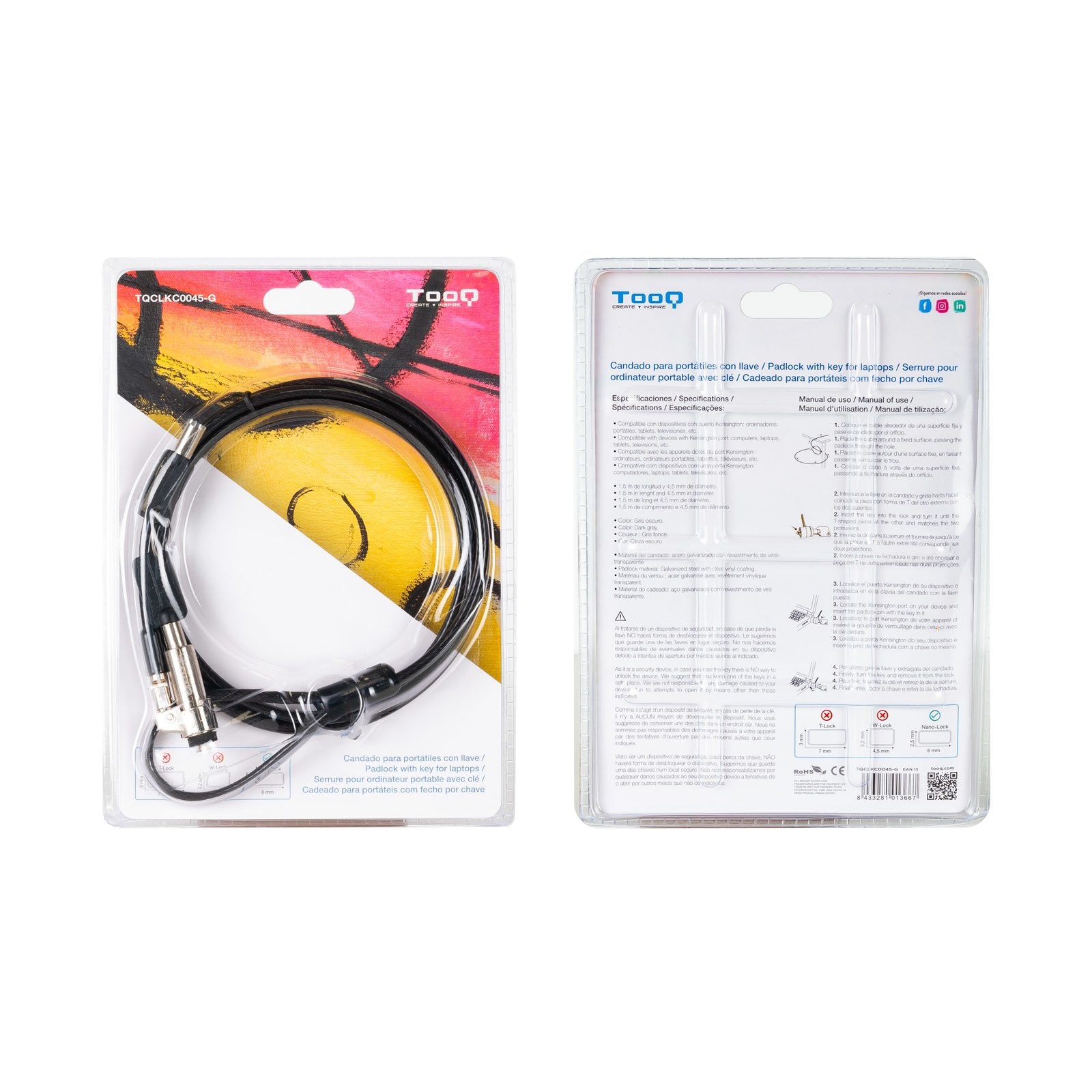 Tooq Cable Seguridad Nano 2.5x6mm Llave Para Portatiles - Gris - Imagen 2